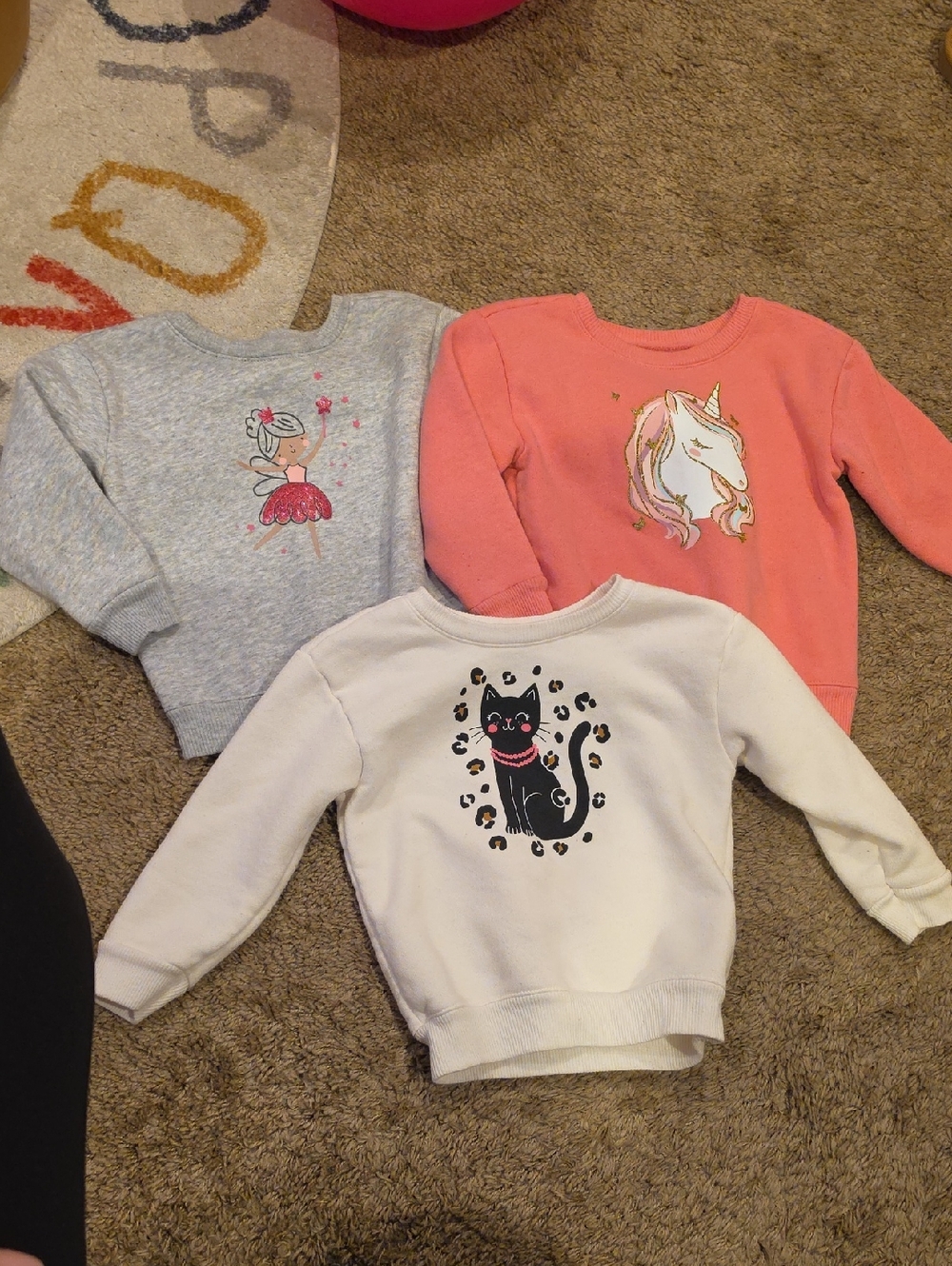 Girls' Unicorn, Cat & Ballerina Sweatshirt Bundle - Coral, Gray, Cream